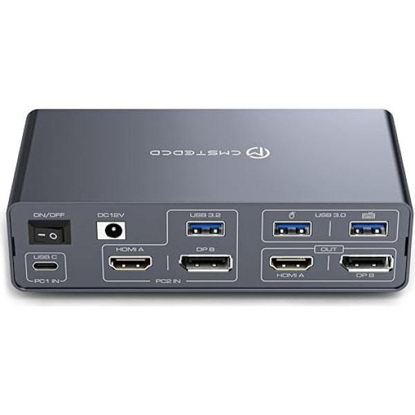 TJCXELE KVM Switch 2 PC 2 Monnitore HDMI Displayport for Laptop & Desktop Type-C MST HDMI 4K60Hz + DP 4K120Hz 13-in-1 Dual Monitor KVM Switches with 1 USB-A Cable and 1 USB-C Cable