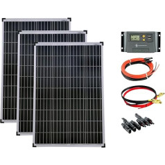 Set of 3 100 W Poly Solar Module 20 A Charge Controller Yellow Cable Plug Complete Set Solar Module Photovoltaic Island System