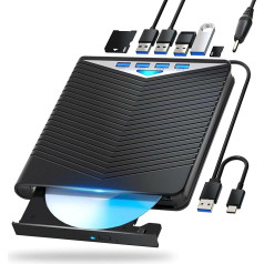 External Blu-ray Drive Blu-ray Drive DVD/BD Player Read/Write Portable Blu-ray Drive USB 3.0 and Type-C DVD Recorder Ultra High Definition Blu-ray Recorder for Windows 7/8/10/11/MacOS