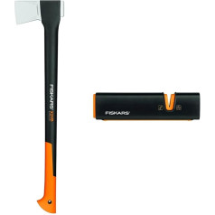 Fiskars Splitting Axe, Includes Blade and Transport Protection, Length: 71 cm, Non-Stick Coating, Black/Orange, X21-L, 1.63 kg, 1015642 & Axe and Knife Sharpener, Ceramic Grinding Head, Black/Orange