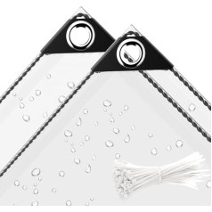 Transparent Tarpaulin with Eyelets, Waterproof Tarpaulin for Outdoor Use, Trucks, Garden Furniture, Firewood Greenhouse, Transparent Tarpaulin, Foldable, All-Purpose, Tear-Resistant Protective
