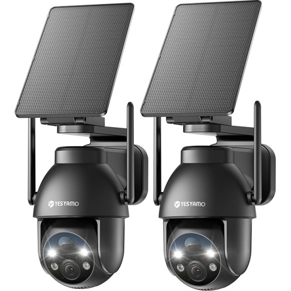YESYAMO 2 Pack 2K WiFi Outdoor Wireless Solar Security Camera 2.4GHz Solar Camera with Solar Panel 360°PTZ Night Vision 2 Way Audio