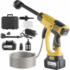 Battery Pressure Washer, 21 V Max 60 Bar/870PSI Mobile Pressure Washer with 4.0 Ah Battery, 3 Speed Speeds, LCD Power Display, 6 in 1 Nozzle, 5 m Hose and Foam Jug (with 1 x Battery)