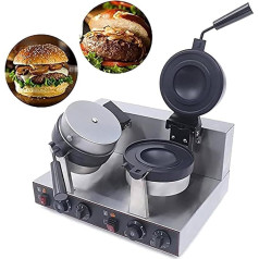 Elektrische Burger-Presse Elektrische Burger-Maschine, kommerzieller Burger-Maker, 1300 W + 1300 W elektrische Pressen, unabhängige Doppelkopfsteuerung, 50–300 °C Temperaturregelung, doppels