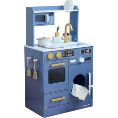 Teamson Kids Holz Spielküche für Kinder Little Chef Küche mit Mini-Garten Waschmaschine & Zubehör kompakte Spielküche mit Stauraum Blau
