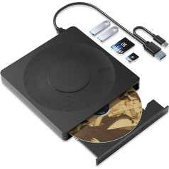 External CD/DVD Drive for Laptop, LightScribe External DVD Drive with SD/TF Port CD Burner DVD Player USB 3.0/Type C, CD Rome External Drive CD Drive for PC Laptop Windows Linux