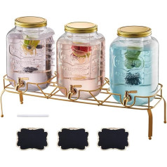 VEVOR Getränkespender (3 x 8 L) für Partys Saftspender (aus Glas) mit tropfsicherem Zapfhahn & Metallständer Wasserspender für Restaurants Partys, Limonade Eistee selbstgemachte Getränke Spender