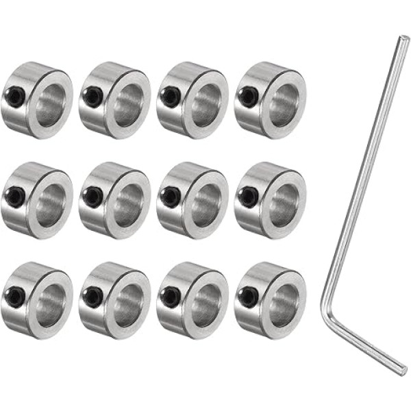 sourcing map 12 Pcs Screw Neck Set 8mm Bore Stainless Steel Shank Collars 14mm OD 7mm Width Landing Gear Stoppers Wheel Collar with Hex Wrench