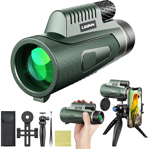 Ant Warrior Monocular Telescope 12 x 50, HD Monocular Binoculars with Smartphone Holder Tripod, FMC BAK4 Prism Waterproof Compact Monocular for Adults Bird Watching Travel (Green)