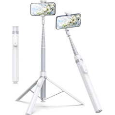 TONEOF 180 cm Automatic Selfie Stick Tripod, Mobile Phone Tripod with Magnetic Rechargeable Remote Control, 360° Rotating Stand with 2 Rotation Axes, Smartphone Monopod for iPhone/Android - White