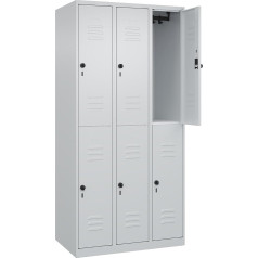 C+P | Doppelstock-Spind Classic Plus | 3 Abteile | lichtgrau | HxB 1850 x 900 mm | mit Bodengleitern | Drehriegel