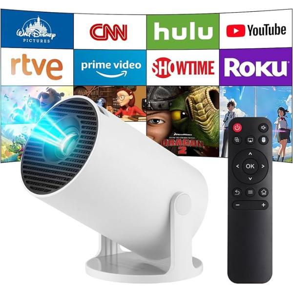 Mini Projector, Upgrade 4K Smart Home Cinema Projector with Android 11, 2.4/5G Dual WiFi6, Bluetooth5.4, Auto Keystone Correction, 180 Degree Rotation, 130 Inch Display for Phone/PC/Lap (White)