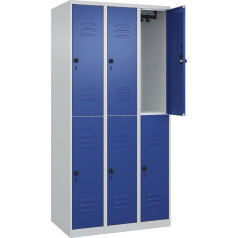 C+P | Doppelstock-Spind Classic Plus | 3 Abteile | lichtgrau/enzianblau | HxB 1850 x 900 mm | mit Bodengleitern | Drehriegel
