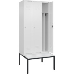 C + P Möbelsysteme C+P | Schwarz-Weiß-Spind Classic Plus Sitzbank | schmal | 3 Abteile | Trennwand verkürzt | verkehrsweiß | B 900 mm | Zylinderschloss | untergebaut | Kunststoff