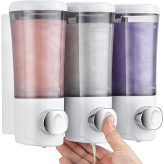 Shampoo- und Spülungsspender, kein Bohren, Duschseifenspender, Wandmontage, Duschspender, 3 Kammern mit verbessertem glattem Pumpkopf, Badezimmer-Duschseifenspender-Set, 450 ml, 3 Stück, Weiß