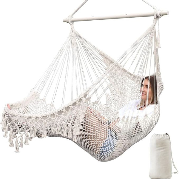 Chihee Hanging Chair Large Hammock Chair Soft Spun Cotton Rope Weave Chair Strong Metal Spreader Bar Wide Seat Lace Swing Chair Indoor Outdoor Garden Yard Theme Decoration
