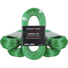 ZIXXONE-HOME Washing Line with Steel Core, 60 m Rope, Heavy Duty with 2 Tensioners, Garden, Camping, Tumble Dryer, Replacement Line, Solid Steel Core, Extra Strong, Long, PVC, Outdoor Cord, Light