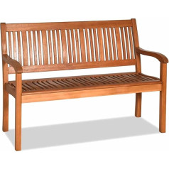 Wooden Balcony Bench, Wooden Bench, Weatherproof, Bench for 2-3 Seater, Garden Bench Made of Eucalyptus, up to 320 kg, Park Bench for Patio, Balcony, Garden, 126 x 63 x 91 cm, Natural