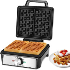 Aigostar Waffle Iron for 2 Belgian Waffles, 1600 W, Non-Stick Coating, 20.2 x 17.2 x 2 cm, Waffle Maker with Adjustable Temperature, LED Display, Compact Stainless Steel Design, BPA and PFOA Free