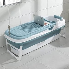 Schwänlein® Foldable Bathtub for Adults, 158 x 64 x 54 cm, Foldable Mobile Bathtub, Ideal for Small Bathrooms, Foldable Bathtub, Portable Folding Bathtub for Standing, Blue