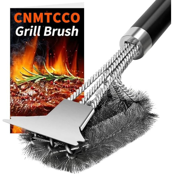 CNMTCCO 3-in-1 Stainless Steel Grill Brush, Equipped with an Extra Long Cleaning Brush, Scraper and PP Heat Insulation Handle for Gas Grill, Charcoal Grill, Kettle Grill and Grill Grate