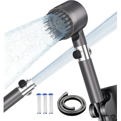Shower Head with Filter, High Pressure Hand Shower with Hose, 4 Jet Types, Shower Head Water-Saving with Filtration, Shower Head for Hard Water, Residual Chlorine, Bacteria, Heavy Metal, Grey