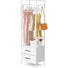MYGIIVOVO Open Wardrobe Clothes Rail with Drawers for Bedroom with 2 White Fabric Drawers, 4 Side Hooks and Metal Frame, 30D x 50W x 172H cm
