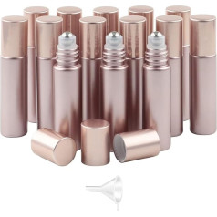 Pxyelec 14 Pack 10 ml Rose Gold Essential Oil Roller Bottles Perfume Bottles with Stainless Steel Balls for Perfume Aromatherapy Oils Essential Oil Includes Funnel and Opener