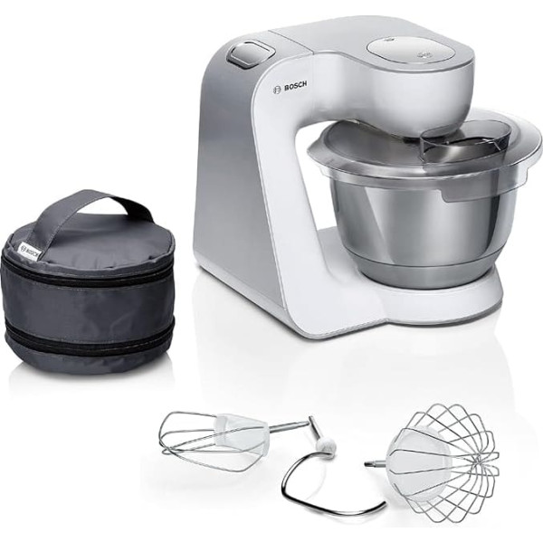 Bosch MUM58200 Series 4 Food Processor, Dough Hook, Mixing & Whisk Made of Stainless Steel, Accessory Bag, Stainless Steel Bowl, Dishwasher-Safe, 3D Mixing System, White/Silver