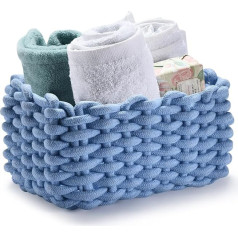 QSIDE Cotton Storage Basket, 25 x 17 x 13 cm, Bathroom Organiser, Toilet Paper Storage, Braided Storage Basket, Guest Towel Basket, Changing Table Organiser (Blue)