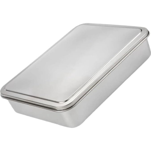 OKUMEYR 1 Set Baking Pan with Plastic Lid, Rectangular Stainless Steel Cake Pan or Brownie Lasagne, Brushed and Easy to Clean, 33.5 x 28.5 x 6 cm