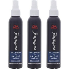 3 x Wellaflex Men Full Boost Hair Thickening Gel Spray Strong Hold 150 ml Each