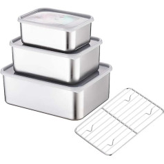 Stainless Steel Food Containers with Lids, Pack of 3 Food Preservation Box, Lunch Boxes, Ice Containers, Suitable for Freezer, Dishwasher/Oven Safe (without PP Lid), (1000 ml, 1800 ml, 3000 ml)