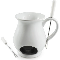 Swissmar F66327 Indulge Schokoladen Fondue Becher Set 4-teiliges, Gusseisen/Edelstahl, Weiß, Schokofondue Teelicht Beheizt, mit 2 Fondue Gabeln, Spülmaschinenfest, Geschenkset