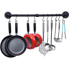 WuGeShop Pot Rack Wall Mount, Pan Hanger Rod with 10 Hooks, Kitchen Utensil Rack Organiser, Pot Hanging Base, Black