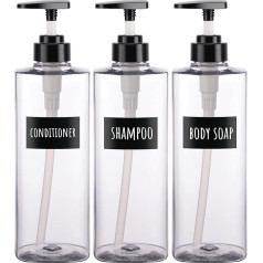 Segbeauty Soap Dispenser, 3 Pieces 750 ml Soap Dispenser Set with Pump and Waterproof Labels, Plastic Refillable Shampoo Conditioner Lotion Hand Soap Bottle for Kitchen and Bathroom, Transparent