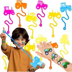 24 Temporary Tractor Tattoos & 24 Tractor Tattoos with Sticky Hands - Perfect Birthday Party Supplies, Gift Bag Fillers, Treasure Box Toy, Classroom Prizes and Student Gifts