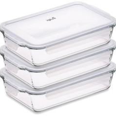 Igluu Meal Prep - Glass lasagna pan with airtight snap lid - Large rectangular baking pan - BPA-free, microwave, freezer and dishwasher safe 2.2L (Cook n Freeze) - Set of 3