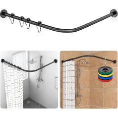 Shower Curtain Rail Adjustable L Shape Includes 24 Rings Shower Curtain Angle Rails No Drilling Need & Without Ceiling Bracket Expandable Shower Rail Corner Rustproof Bath & Shower (90-120 x 90-120 cm, Black)
