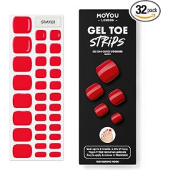 MOYOU LONDON Semi-cured UV Gel Strips - Pack of 32 - Gel Nail Foils UV Hardening for Salon Quality Manicure - Red Ridding Hood