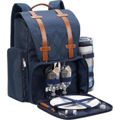 Picnic Backpack for 2 Person with Large Insulated Cooler Bag, Picnic Basket Set with Wine Bag, Waterproof Picnic Blanket & Cutlery Set, Perfect for Camping, Party, Wedding Gift for Couples