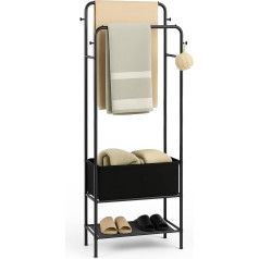 PTSUPLES Black Clothes Rail & Towel Rail Standing - Sturdy, Versatile for Towels/Clothes in Dorm, Bathrooms & Bedrooms