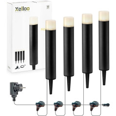 Xelloo MAZE Garden Lights Set, 12 Volt, 4 Pieces, Aluminium/PVC Design Fittings, 1 W LED, Warm White with Ground Spike, Waterproof (IP44) and with Practical Sliding Connection, Easy to Install