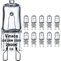 Vinaco G9 Halogen Bulb 28 W, 10 Pack Warm White 2800 K, Halogen Dimmbar, High Output 300LM Capsule Bulb, Long Lasting 28 W G9 for Ceiling Lights, Table Lights, Cabinet Lights