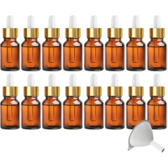 MYOC Amber Glass Dropper Bottles Refillable Cosmetic Bottles with Gold Dropper Cap for DIY Oils, Serums, and Skincare Solutions - 10 ml / 0.33 Fl Oz (Pack of 16)