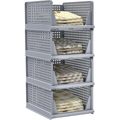 Yawinhe Set of 4 Wardrobe Organiser, Drawer Box, Foldable Storage Boxes, Cupboard Organiser, Plastic Divider Shelf for Clothes, Kitchens Bedroom, 33 x 43 x 18.5 cm, Grey