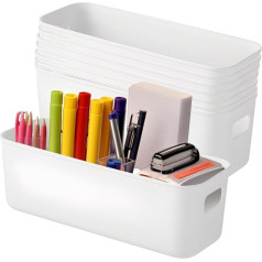 WOPPLXY 8 Pack Plastic Storage Boxes Slim with Handles Kitchen Cabinet Bathroom Desk Organizer Storage Box - 27cm x 9cm x 9.5cm