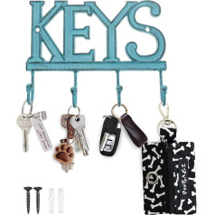 Comfify Key Holder Keys - Wall-Mounted Western Key Holder | 4 Key Hooks | Decorative Cast Iron Key Rack | with Screws and Dowels - 15.2 x 20.3 cm - CA-1506-04 (Rustic Blue)