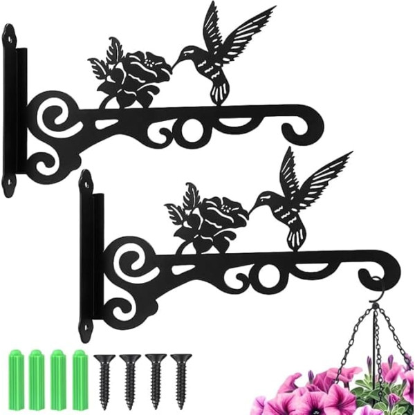 MIVITOOM 2 Pack Heavy Duty Iron Hanging Basket Brackets Outdoor Wall Hooks for Hanging Planters, Lanterns, Bird Feeders, Wind Chimes, Fence or Garden Decoration, Sturdy