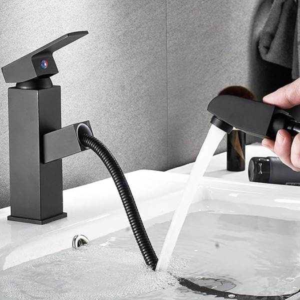 Bathroom Black Extendible Stainless Steel Single Lever Mixer Tap Hot and Cold Includes 2 Hoses Tap Extendible Black Low Pressure Tap Black Extendible